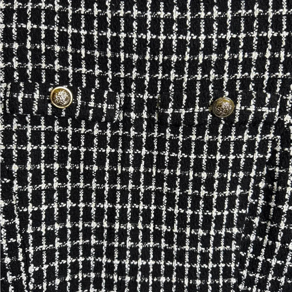 Allegra K Black White Tweed Shift Dress Size Small Classic Preppy